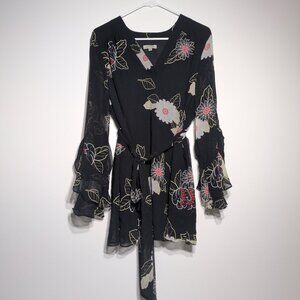 Kimi And Kai Blouse Womens XL Maternity Floral Kimono Belted Tunic